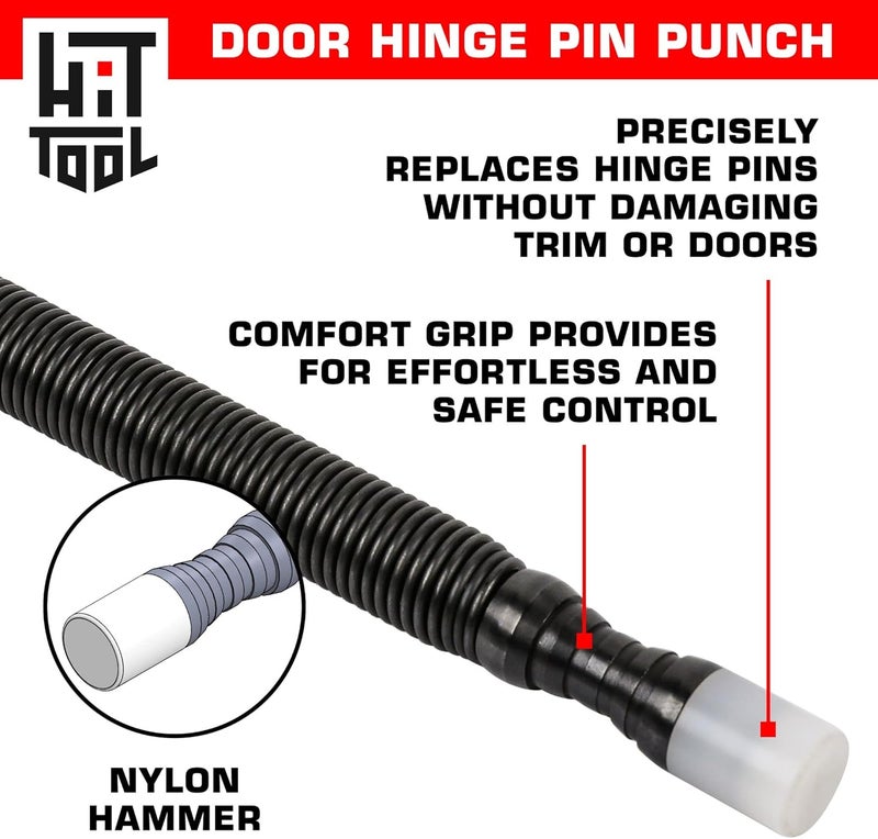 HIT Tool Door Hinge Pin Removal Tool - Spring Driven Door Hinge Pin Remover Punch and Nylon Faced Hammer - Image 4